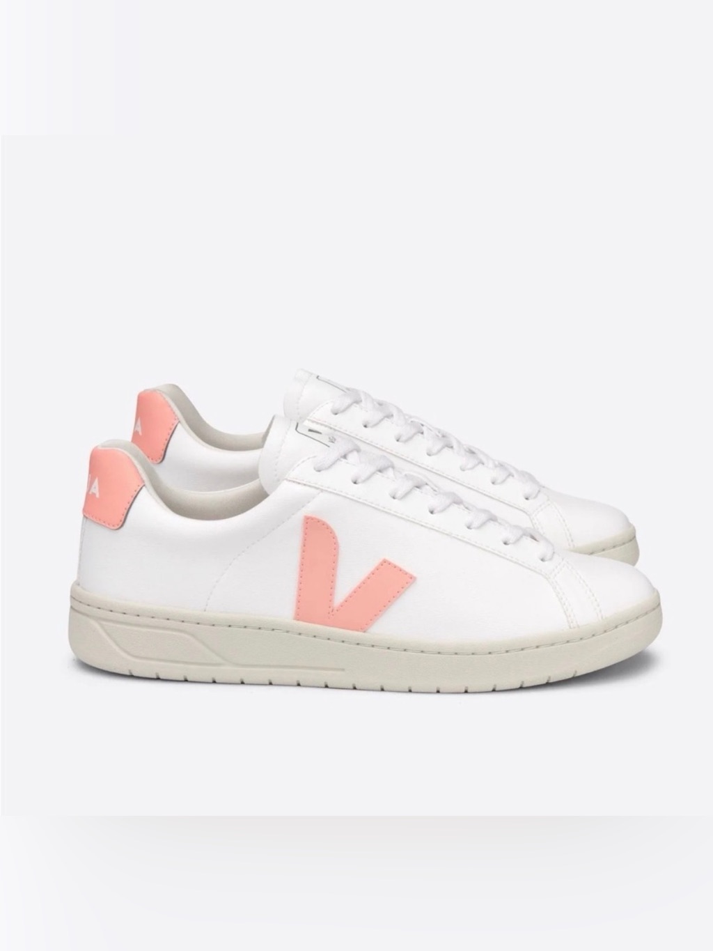 Veja White Leather Sneakers With Pink V Accent